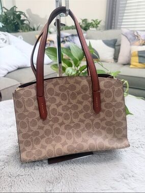 Coach Brown Signature Canvas Shoulder Tote with Leather Straps